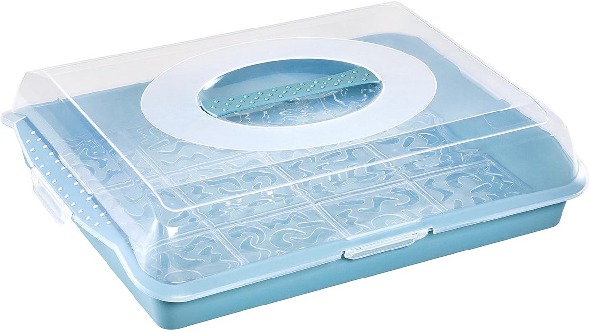 keeeper - taart container - 45x35x11 cm - Opbergdoos - Blauw / Transparant - Rechthoekig