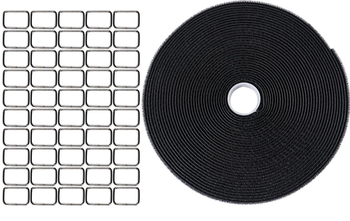 Allecto - Kabelbinders met Gespen - 10m Verstelbare Velcro Kabelbanden - Zwart 2cm x 10m - Sterk en Duurzaam - Perfect voor Organisatie - Multi-Fu