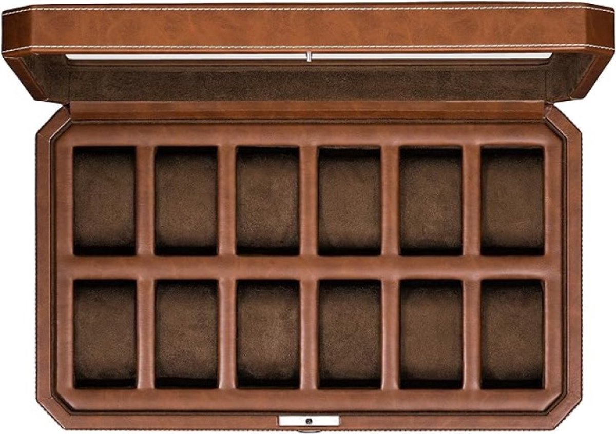 Horlogedoos voor 12 horloges - Luxe opbergkast met glazen deksel en zachte voering