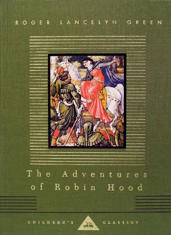 Boek: The Adventures of Robin Hood. Een schilderij toont Robin Hood die een dame redt van een aanval op een paard.