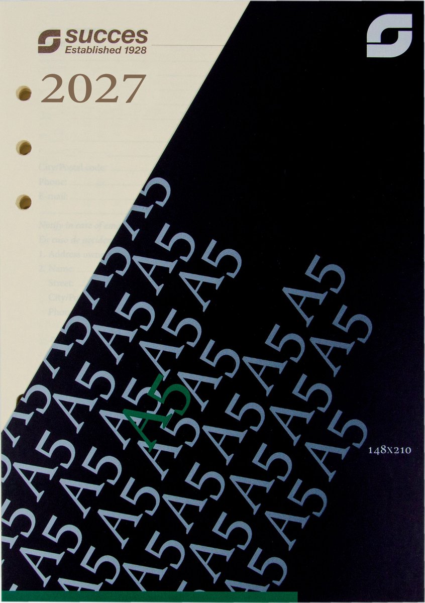 Succes Organizing Systems | Jaarinhoud | Losbladig | A5/Executive | 1 dag-1 pagina | 4-talig | Crème | 2027 |