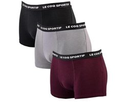 Le Coq Sportif | Heren Boxershorts 3 Pack | Cotton Stretch | Zwart/Grijs/Bordeaux | Comfortabele boxers | Maat M