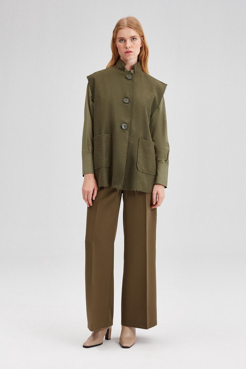 Touché Privé - Oversized wollen gilet - Khaki - Dames