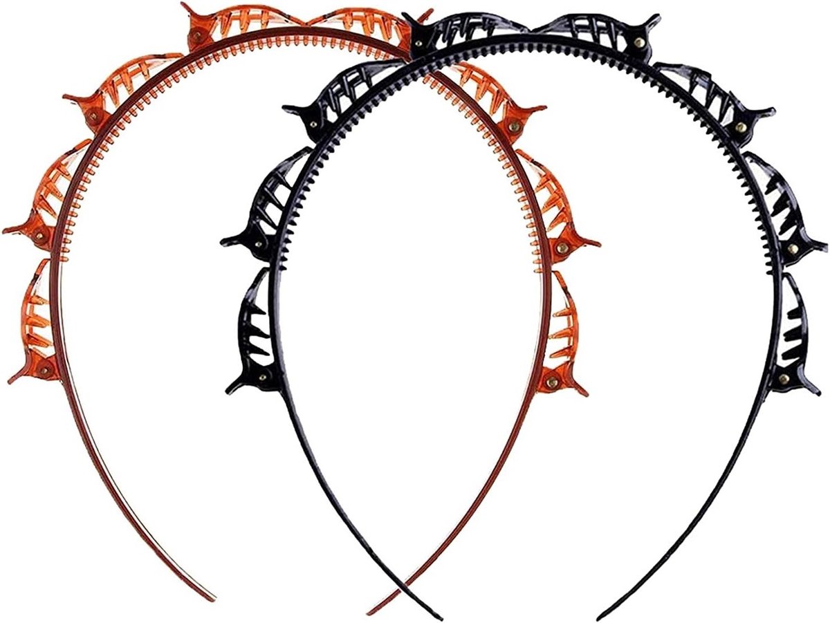 Set van 2 Elegante Haarbanden met Clips voor Diverse Hairstylen - Zwart en Bruin, Perfect voor Vrouwen en Meisjes