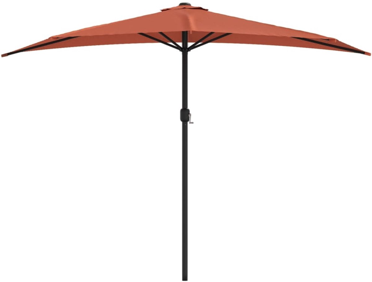 Balkonparasol Half - 300 x 155 cm - Terracotta - Aluminium Paal Ø 38 mm - Halfronde Parasol met Zwengelsysteem - UV-beschermend & Anti-vervagend Polyester - Inclusief Luchtventilatie