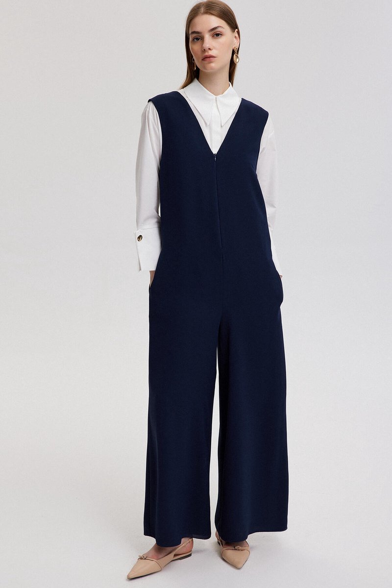 Touché Privé - Mouwloze jumpsuit met wijde pijpen - Marine - Dames