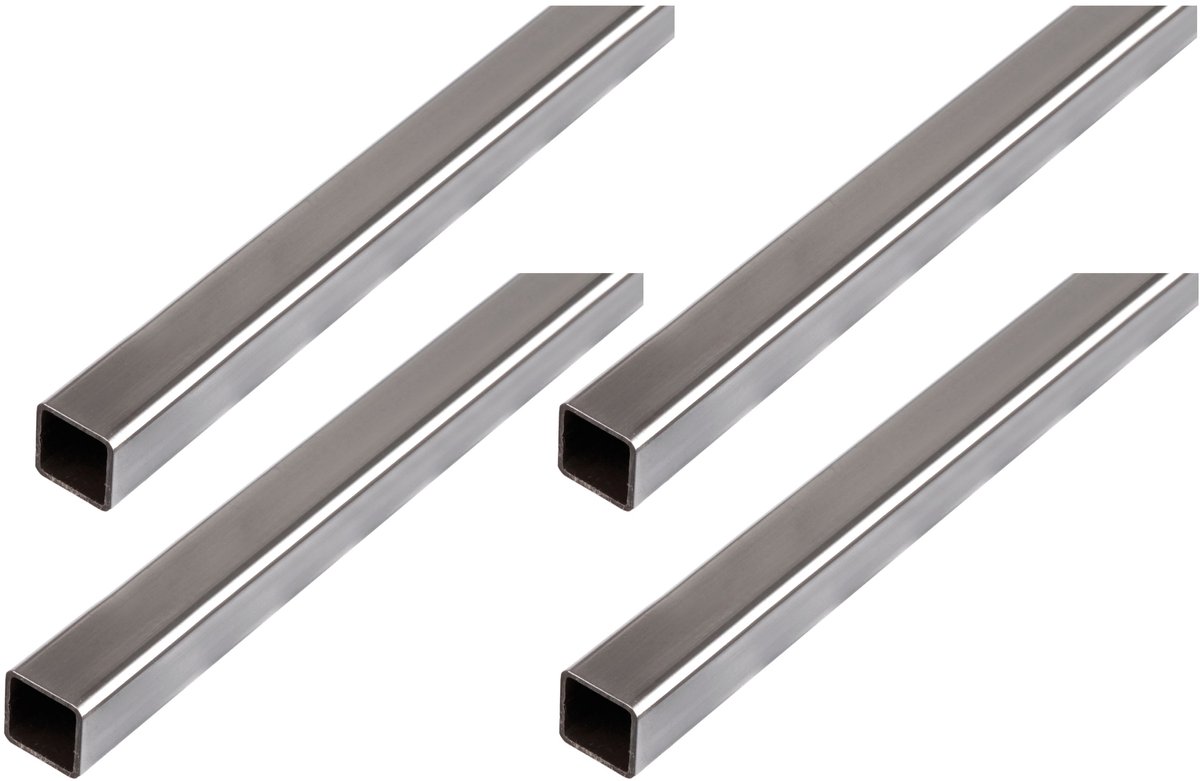 Alberts 4 x vierkante buis, blank staal, 25 x 25 x 1,5 mm, lengte 1 m