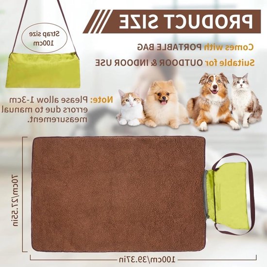 Draagbare huisdierdeken 100x70cm, opvouwbaar en waterdicht, omkeerbare vloer mat voor honden en katten, ideaal voor binnen, buiten, kamperen en reizen. — afbeelding 5