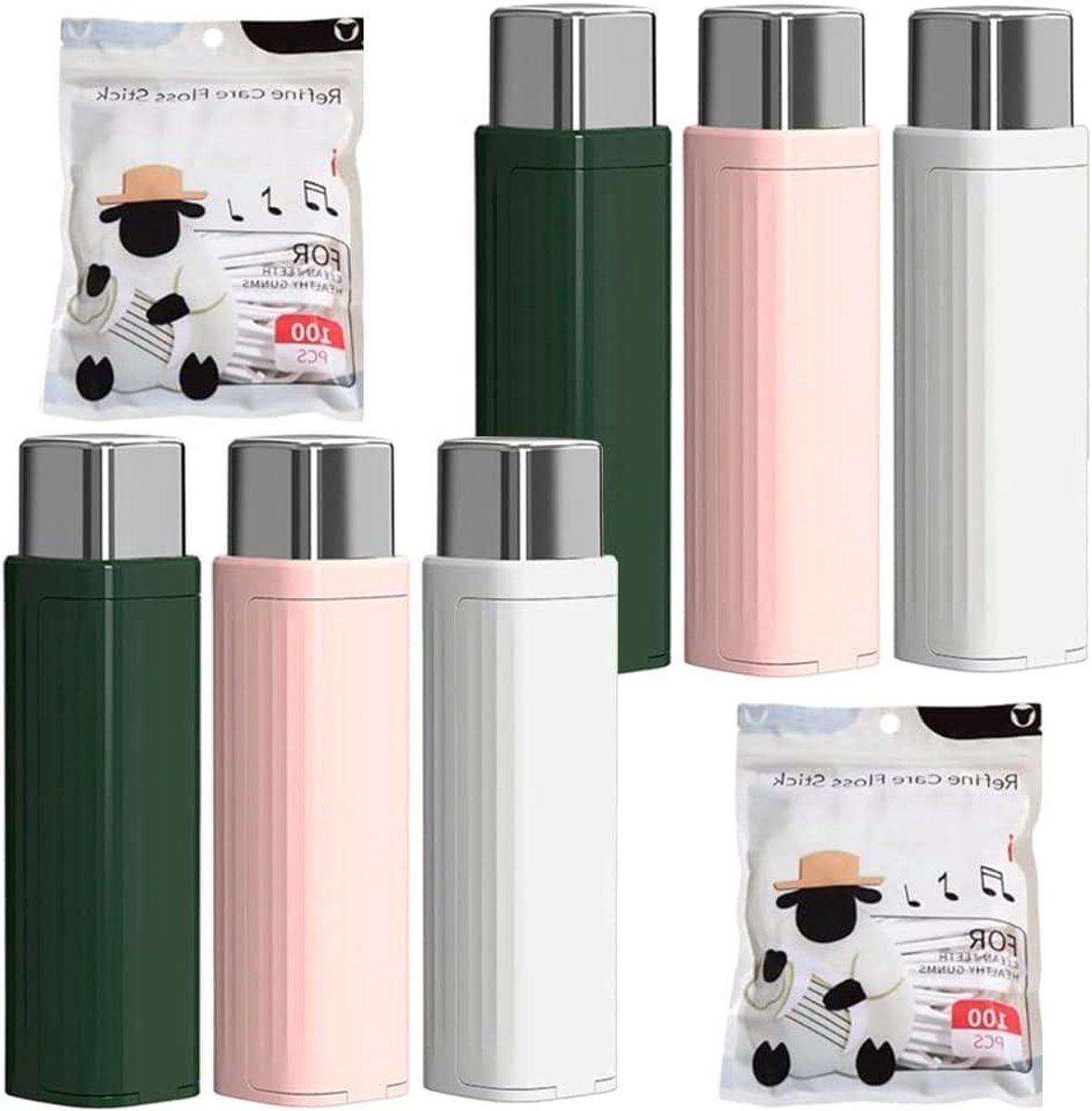 Draagbare Flos Dispenser - Tandzijdehouder Case - Hygiënisch Flossen - Automatische Uitwerping - 100 stuks - Mix