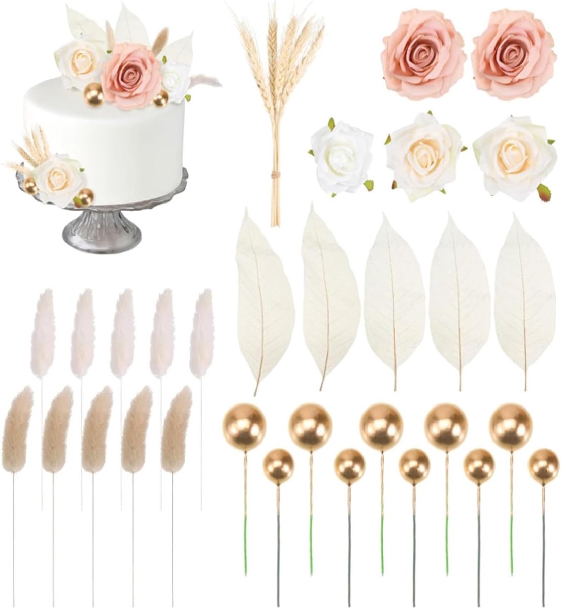 Boheemse taartdecoratie met 35 kunstrozenblaadjes voor verjaardagen, bruiloften en babyshowers, feestelijke versiering