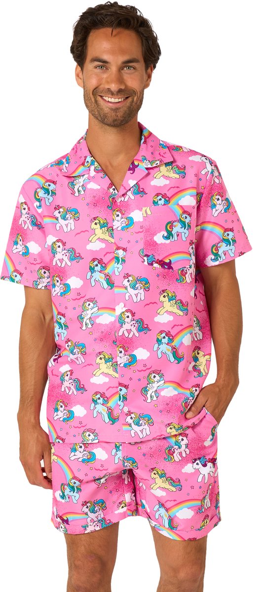 OppoSuits My Little Pony's Rainbow Sky™ Heren Summer Set - Shirt en Short - Zomer Outfit - Volwassenen - Festival - Roze - Maat L