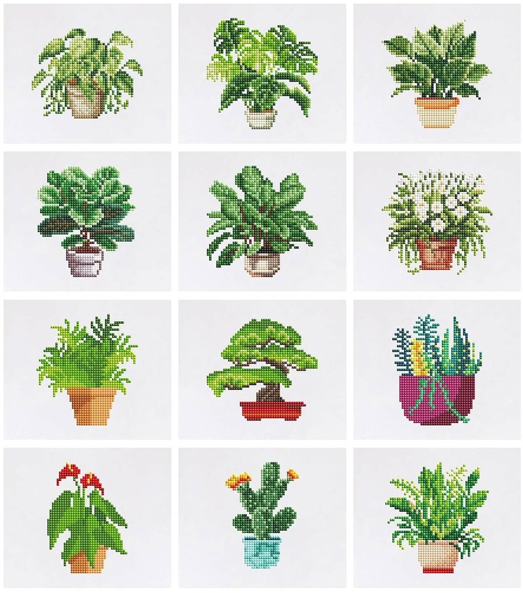 Topmelon Diamond painting volwassenen - set van 12 - 15X15CM / 15X18CM – Compleet Pakket voor beginners Plant 2
