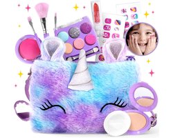 BOTC Echte make-up set - voor meisjes met een pluizig Tasje - Echte, niet-giftige, afwasbare Make-up speelgoedset -Paars Eenhoorn