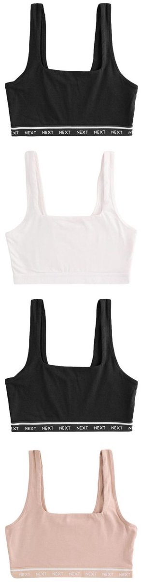Next Dames - Set van 4 cropped Ultimate Comfort beha's van katoen met logo - Zwart