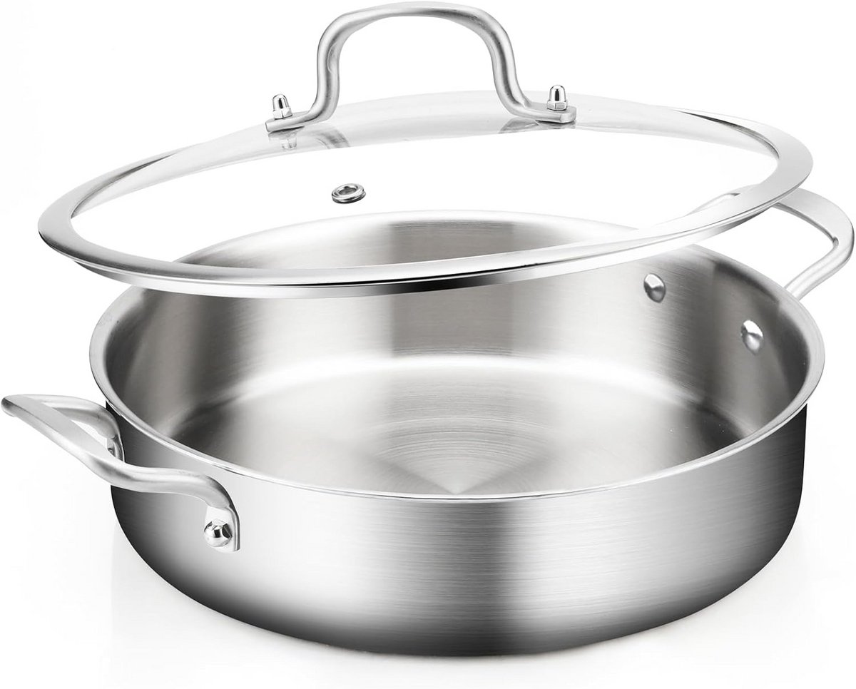 Roestvrijstalen sauteerpan 30 cm - 6 QT diepe pan voor inductie, oven en vaatwasser