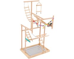 JOYNEXTBUY - Vogel Speelplaats van Hout - 4-Laags Papegaaien Speelstation - Vogel Gym met Ladders, Belletjes en Antislip Voet - Voor Parkieten en Papegaaien