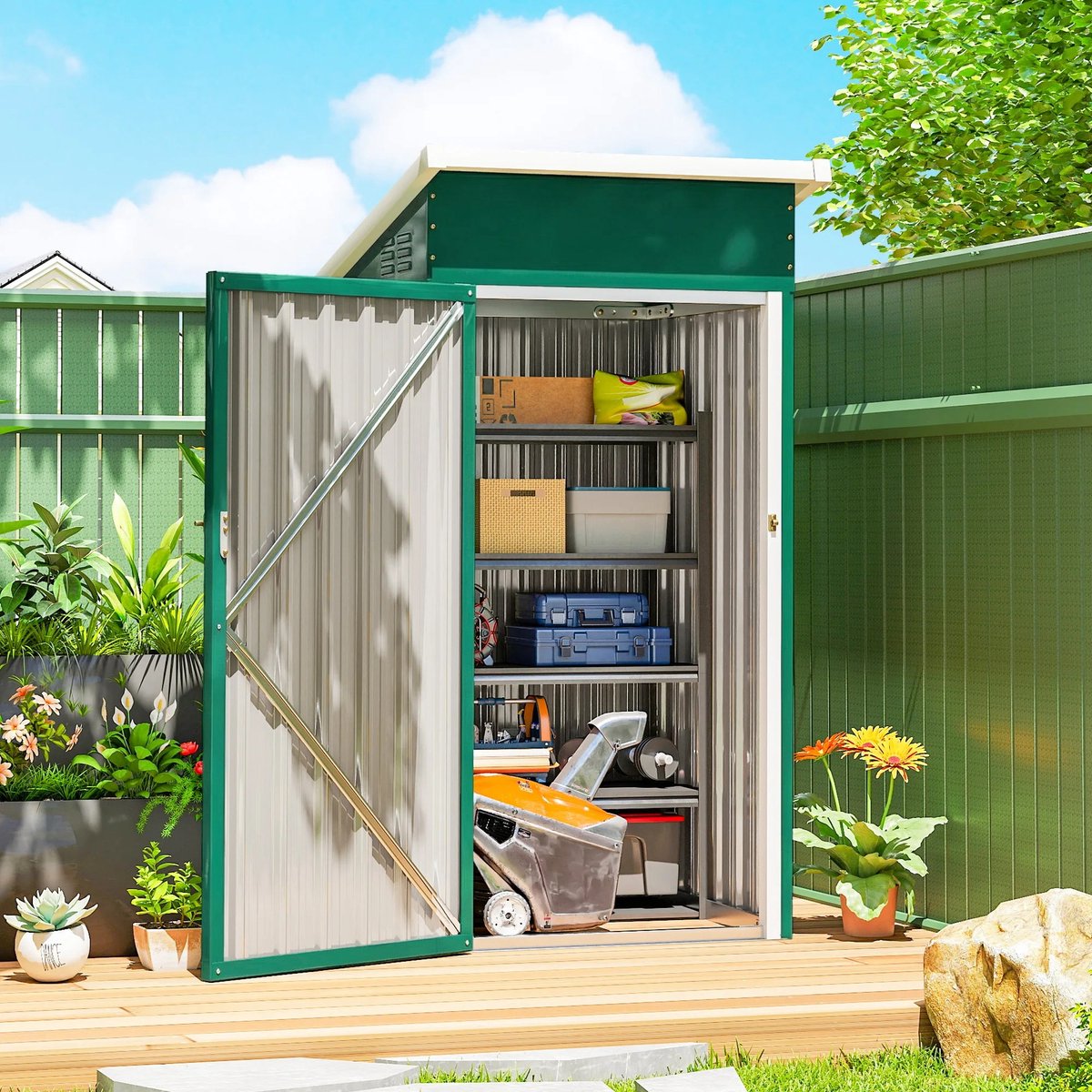 Metalen Tuinhuis Buiten - Tuinberging Gereedschapsschuur - Weerbestendig Gegalvaniseerd Staal - 107,5x91x185 cm - Groen