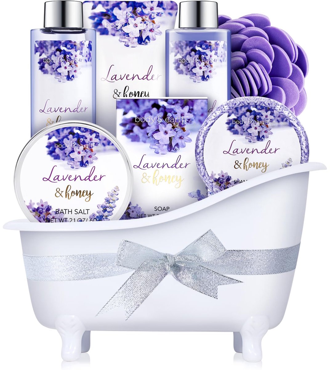 Spa Luxetique - Lavendel Dream - Geschenkset Vrouwen in zilveren badkuip - Wellness bath rituals - Verjaardag cadeau vrouw - Cadeaupakket voor haar, mama, vriendin, moeder, oma, zus - Giftset Dames - Verwenpakket Cadeautje voor haar