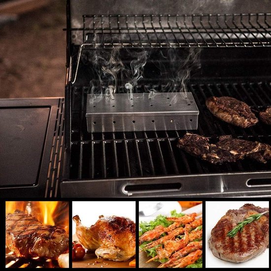 COZYVENT Extra dik Rookbox voor gasgrill of houtskoolgrill, rookbox van roestvrij staal, werkt met houtsnippers, voegt gerookte BBQ-smaak toe, scharnierend deksel, kromtrekkende grillaccessoires van Merkloos — afbeelding 4