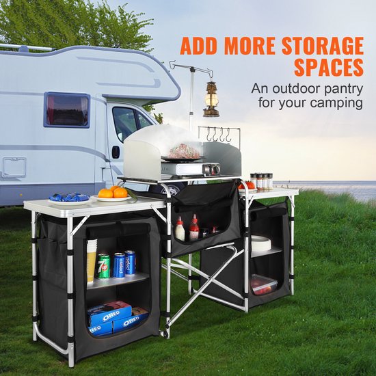 Jently campingtafel - camping keukentafel - campingkeuken - kampeerkeuken - opvouwbaar - buiten keuken opbergrek - zwart — afbeelding 2