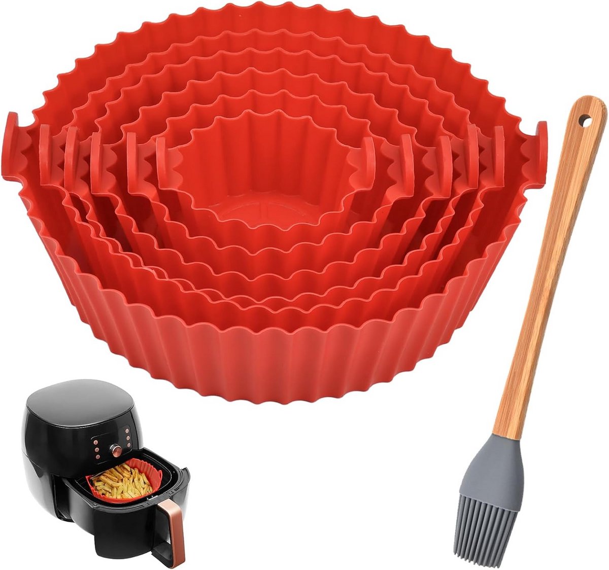 6-delige Siliconen Bakvorm Set voor Airfryer - Anti-aanbaklaag, Hittebestendig, Opvouwbaar