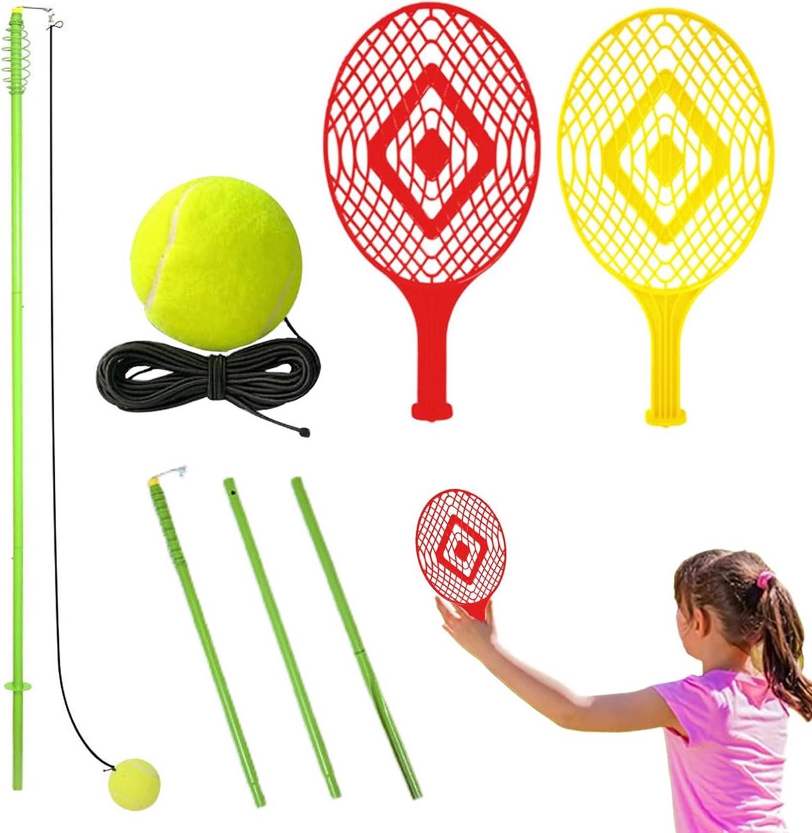 Tennistrainer Bal - Solo Trainer - Individuele Training - Robuuste Weerbestendigheid - 59 cm Diameter - Zwart
