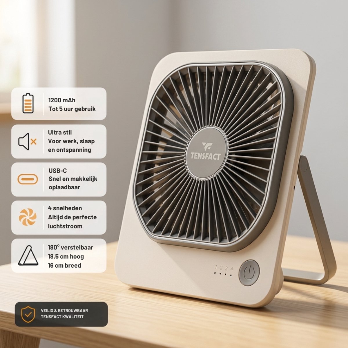 null Mini USB-C Tafelventilator - afbeelding 2