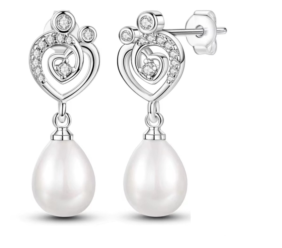 N3 Collecties 925 Sterling Zilveren Zirkonia Waterdruppel Oorbellen Dames met hartvorm
