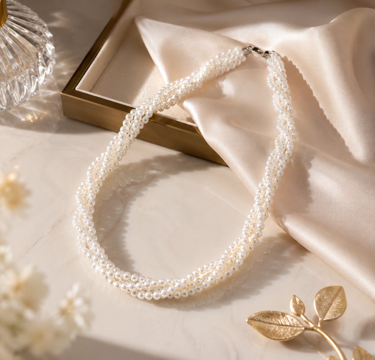 Luxamore® Dames Ketting Wit – Witte Parelketting – 3-Strengs Kralenketting – Modieuze Halsketting Dames – Sieraden – Cadeau voor Haar
