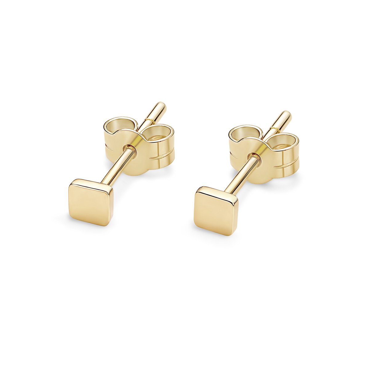 14kt - Geelgouden Oorstuds met Vierkante Top 5 mm - 0,8 mm Staaf Dikte - 14 Karaat Gouden Oorbellen voor Dames - Vierkante Oorknopjes - Echt Goud (585) - Inclusief Echtheidscertificaat