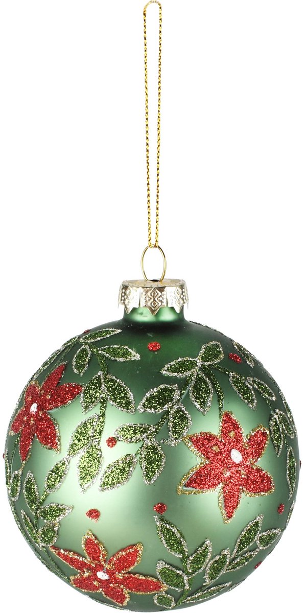 Dekoratief | Hanger bal m/kerstrozen, groen/rood, glas, 8x8x8cm | A265638