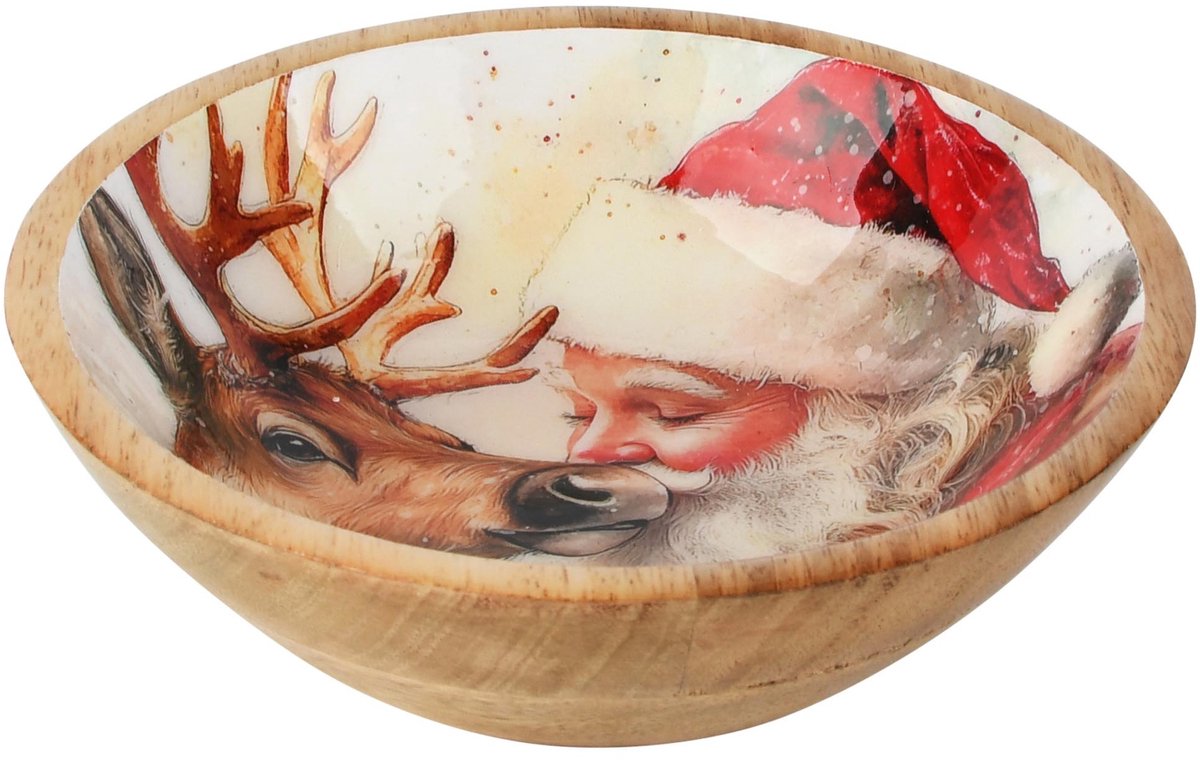 Dekoratief | Bowl 'Santa w/deer', hout/enamel, 15x5x15cm | A268018