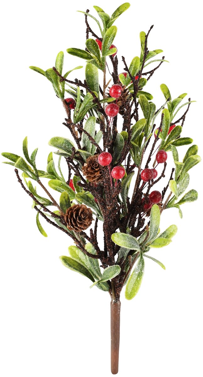 Dekoratief | Deco tak m/bessen/dennenappels, groen/rood, pvc, 15x15x43cm | A265547