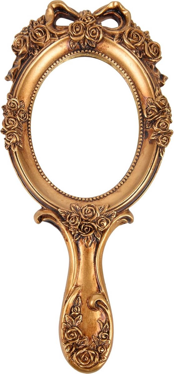 Vintage Handspiegel met Antieke Roos Decoratie - Draagbare Make-up Spiegel met Hendel