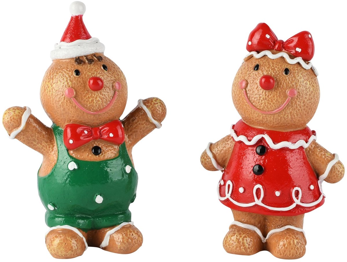 Dekoratief | Cookie m/strikje, rood/groen, resina, 9x5x13cm, set van 2 stuks | A265289