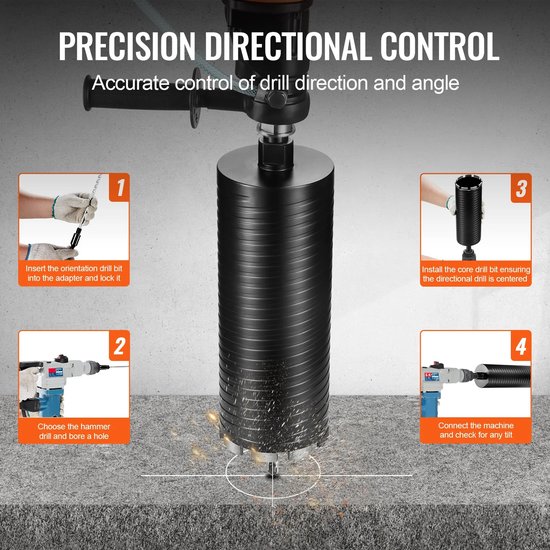 Demonstratie van precieze directionele controle bij het boren met een kernboor en adapter.