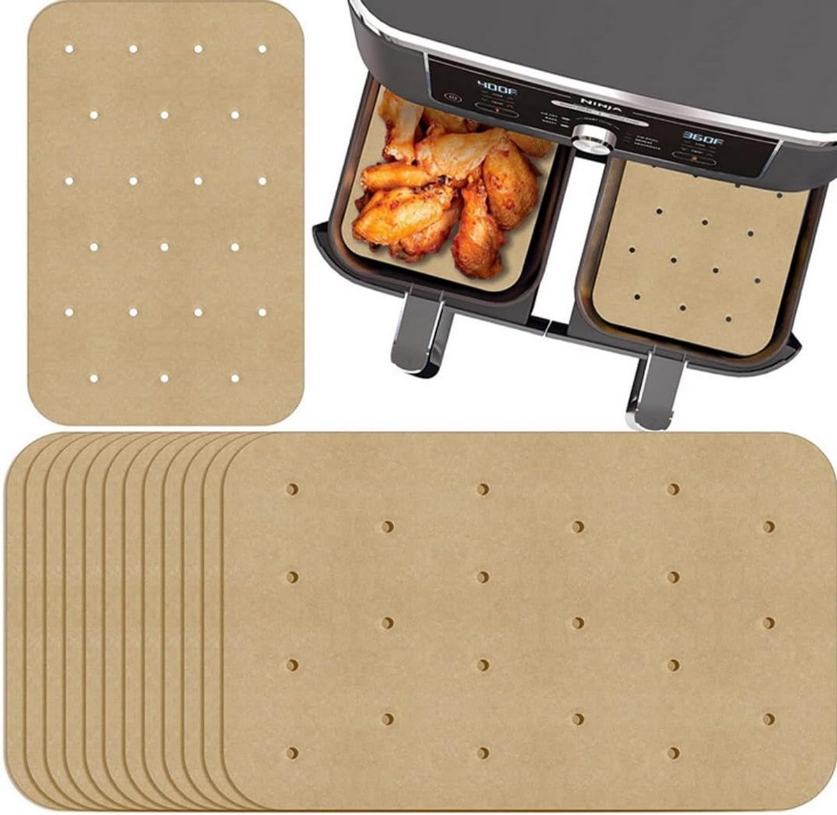 Geperforeerde vellen voor airfryer, oven (14 x 20,3 cm), 100 stuks bakpapier