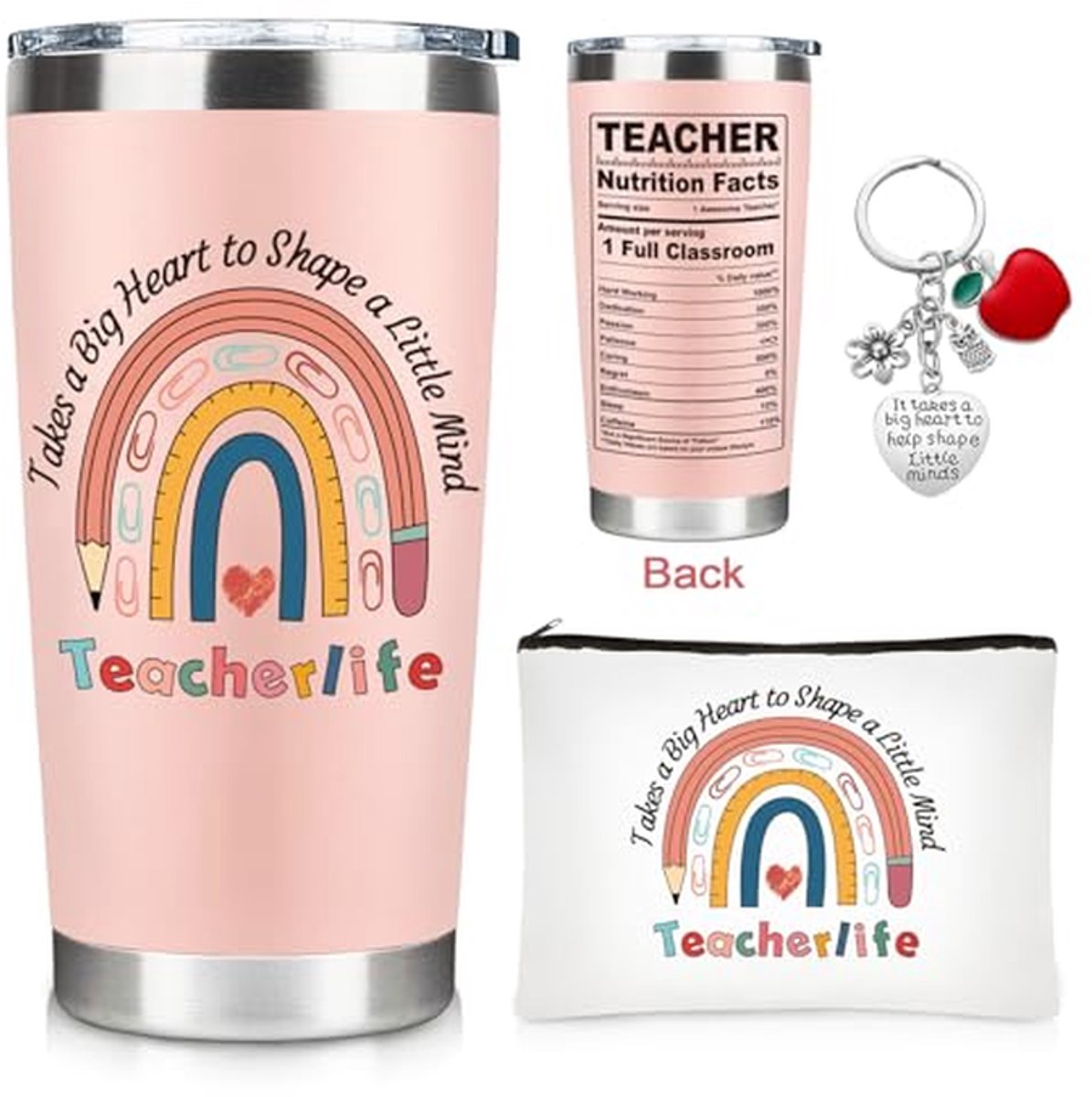Cadeauset voor Leraren - Make-up Tas, Reisbeker en Sleutelhanger - Vergeet-Me-Niet Geschenk voor Vrouwen