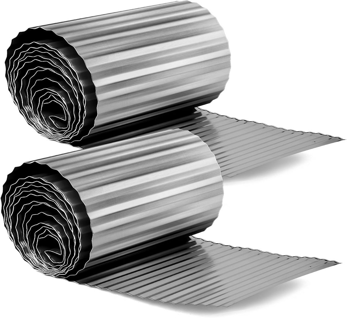 2x Stevige Metalen Tuinrand - Gegolfde Gazonrand voor Bloembedden en Verhoogde Bedden - Landschapsafscheiding Grijs