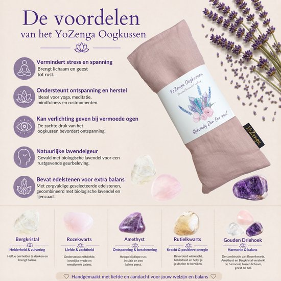 YoZenga oogkussen met Rozekwarts, lijnzaad & biologische lavendel - kristallen/edelstenen - Kleur: lightcoral - Yoga - Meditatie - Ontspanning - Ideaal bij hoofdpijn & stress klachten van YoZenga — afbeelding 2