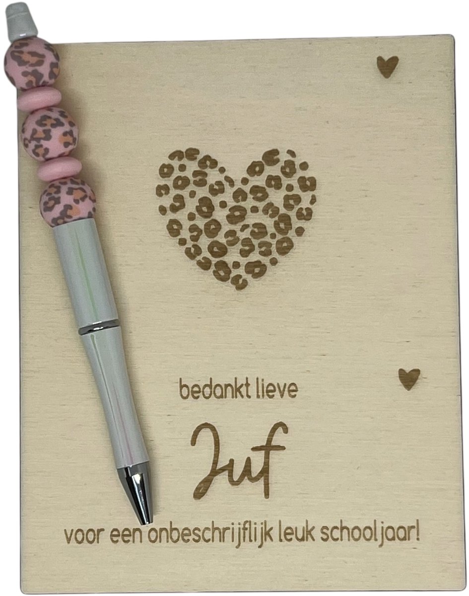 Kralenpen JUF | roze | leopard | jij bent de beste | coolste meester | topjuf | einde schooljaar | cadeau | cadeautje juf | cadeautje meester | meester