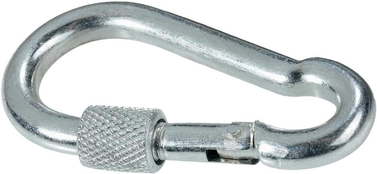 Karabijnhaak Verzinkt - Met Borgschroef - Bevestigen van Touwen - Verzinkt Staal - 100 x 10 mm - Zilverkleurig