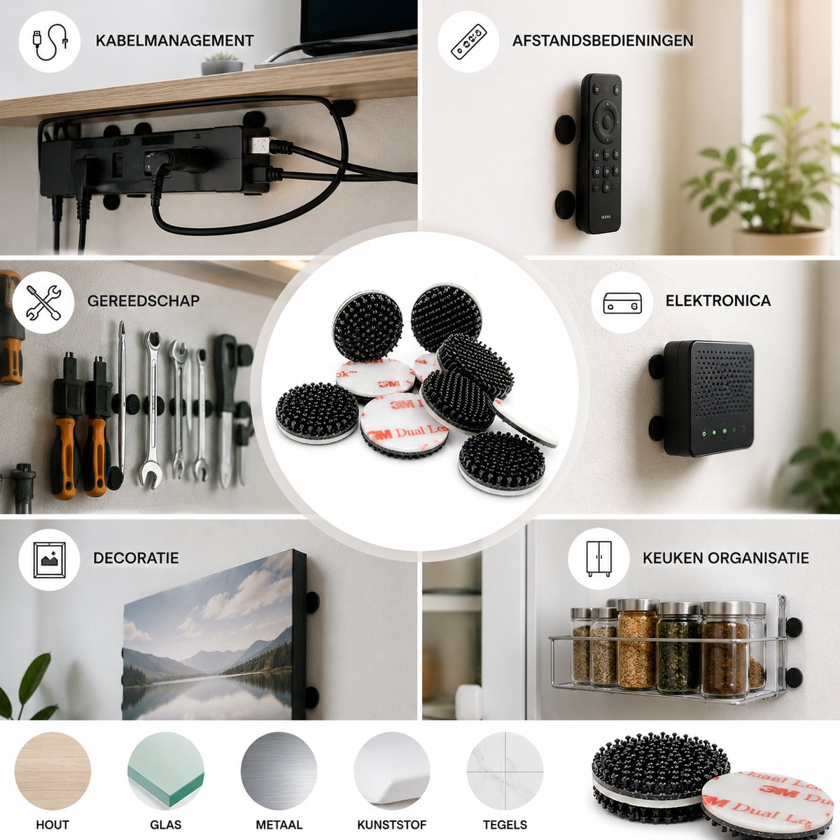 3M DUAL LOCK Zelfklevende Rondjes 15 mm - 20 Stuks - Ultra Sterke Herbruikbare Bevestiging - ZWART