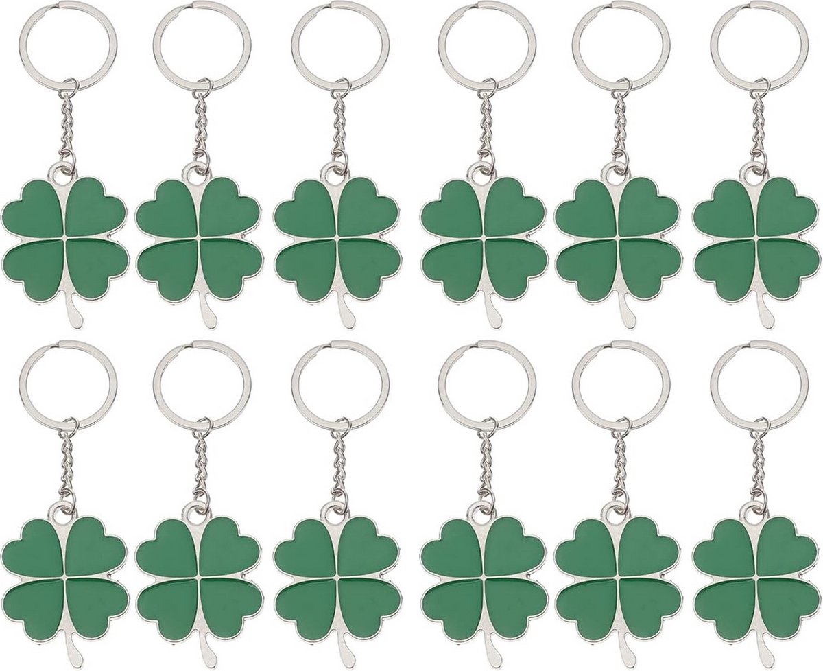 12x Klavertje Vier Sleutelhanger - Bedankje Succes Wensen - Geluksbrenger en Uitdeelcadeautje - Traktatie Bedankje Succes Wensen - Gelukshanger en Tashanger Groen