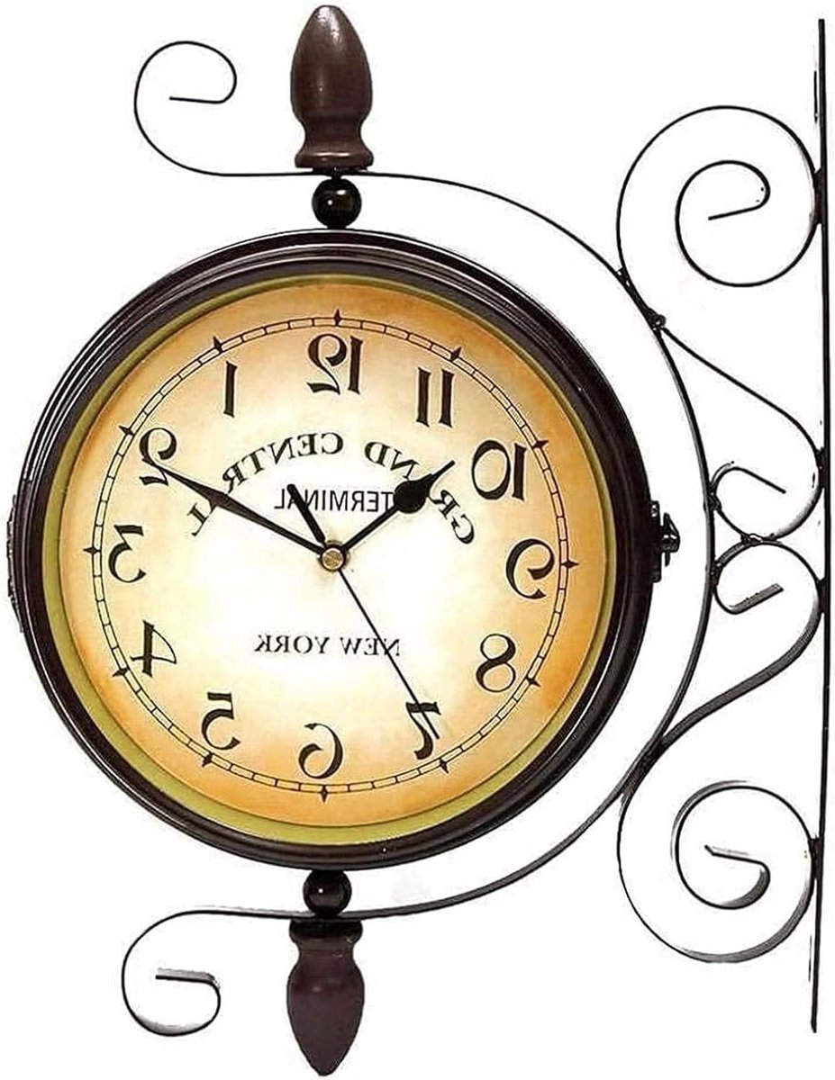 Wandklok Buiten - Tuinklok Dubbelzijdig - Decoreren Buitenruimte - Weerbestendig Metaal - Groot formaat - Zwart