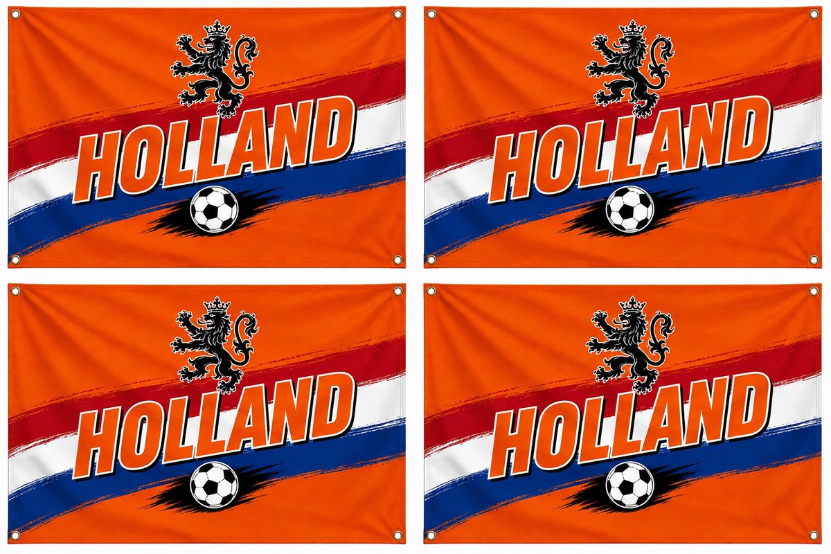 4x Vlag Holland next generation 90x60cm - Nederland voetbal hockey EK WK sport landen Hollands leeuw oranje rood wit blauw