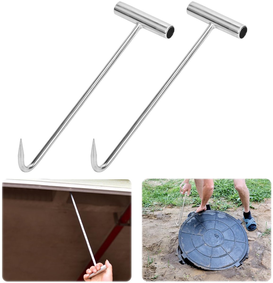 MTTproducts- Duct Lid Lifter - 2 Lifting Hooks - Robuuste Hefhaak - Ergonomische Handgreep - Schokbestendig - Duurzaam - Hoogwaardige Staal - Dekselheffer