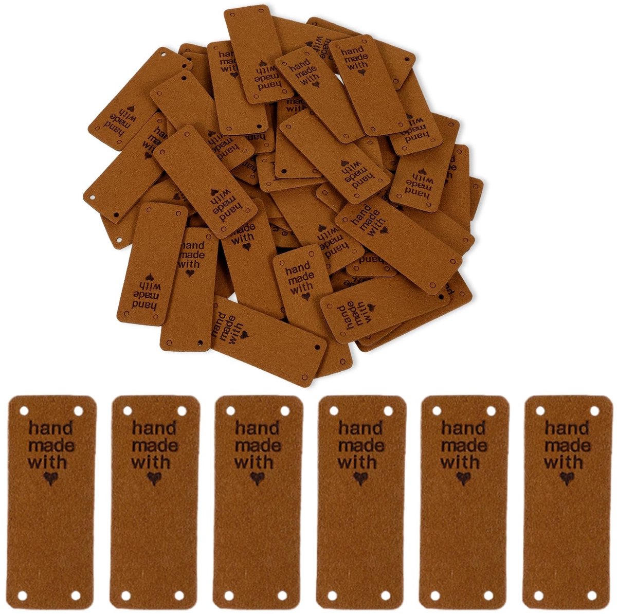 MTTproducts- Handgemaakte Labels 50 Stuks - PU-leer - Bruin - Etiketten voor Naaien - Reliëf - Verfraaiing voor DIY Projecten