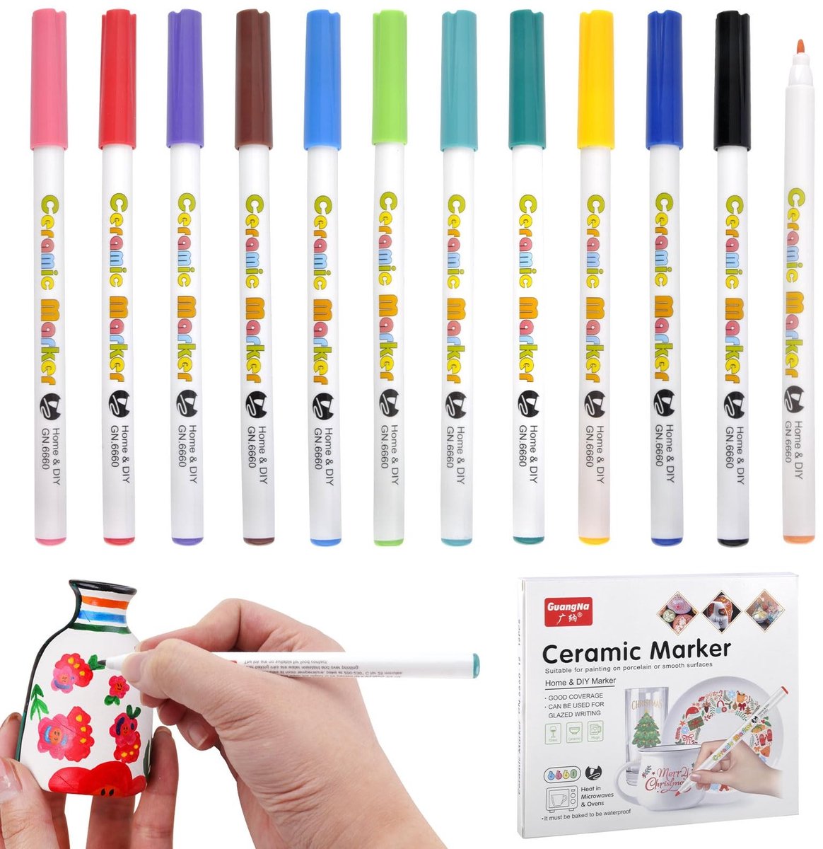 MTTproducts- Porseleinen Pennen 12 Kleuren - Acrylverf Markers - Waterdichte Stiften - Niet-giftig - Veilige Inkt - Doe-het-zelf Knutselaccessoires - Acrylmarkers