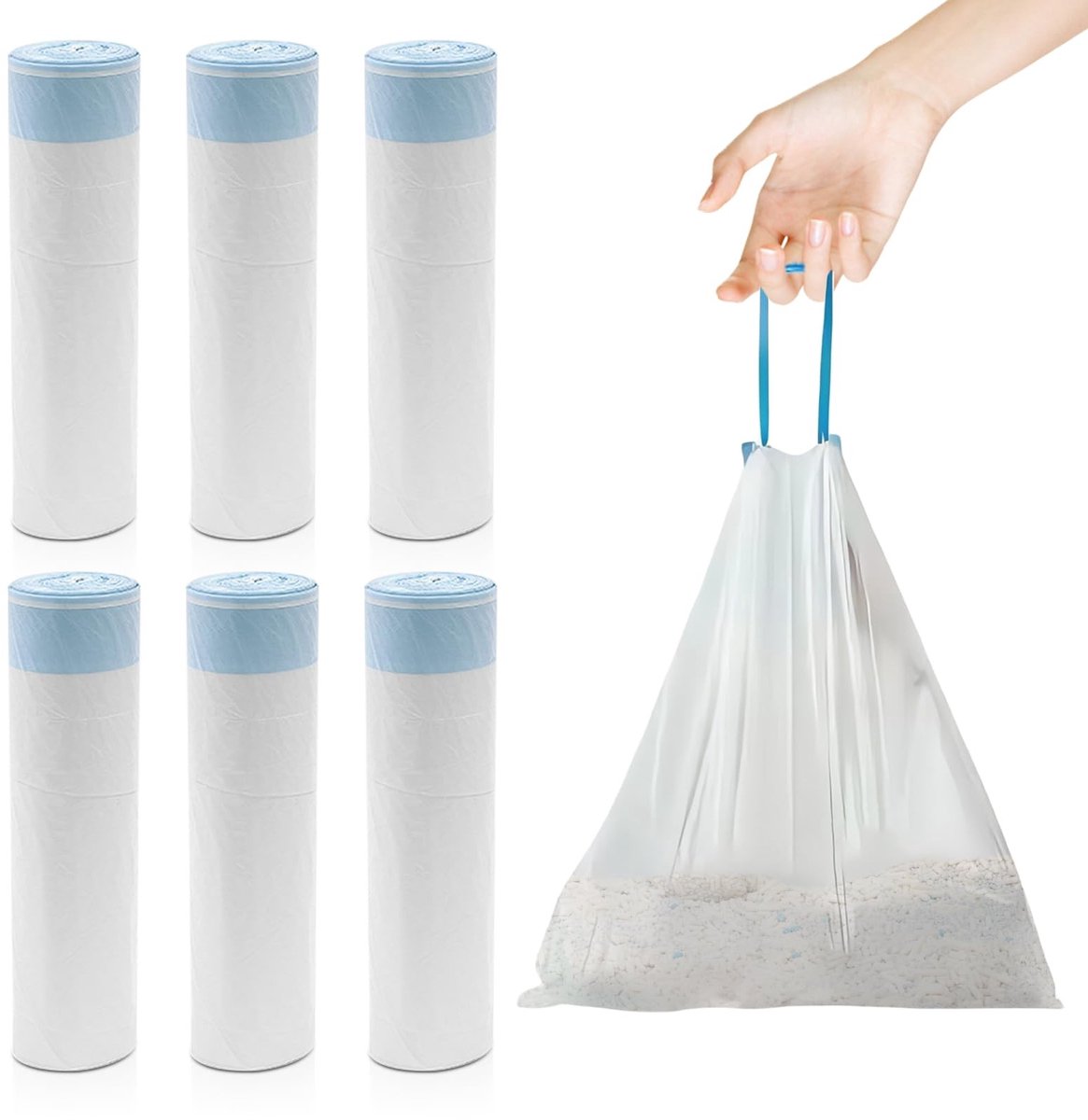 MTTproducts- Vuilniszakken 90 Stuks - Draaggreep - Zelfreinigende Kattenbakzakken - Trekkoord - 45 x 50 cm - Perforatie- en Scheurvastheid